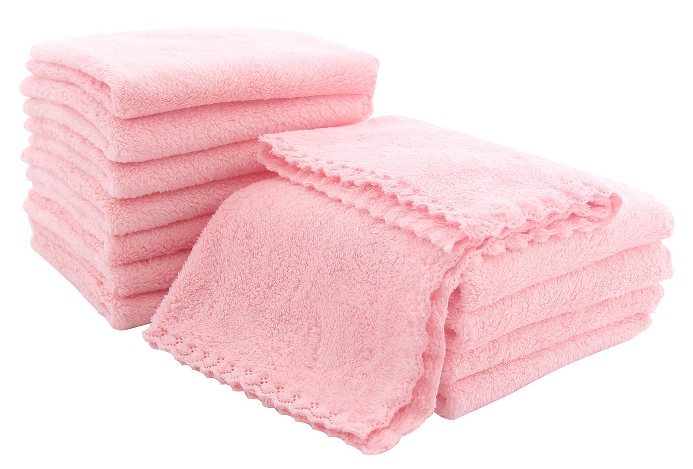 Spotted Play 12 Pack Baby Washcloths - Extra Absorbent and Soft Wash Clothes for Newborns, Infants and Toddlers - Suitable for Baby Skin and New Born - Microfiber Coral Fleece 12x12 Inches, Pink